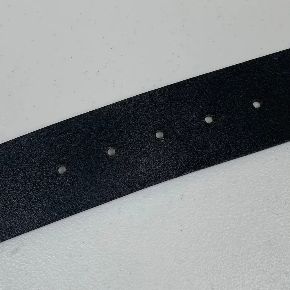 Vintage Eddie Bauer Leather Belt Women M Black Silver Crescent Buckle Western